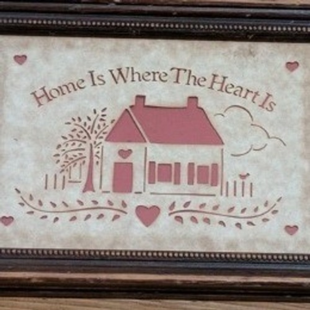 Vintage Figi Graphics Country Cuts Folk Art Home Is Where The Heart Is Framed